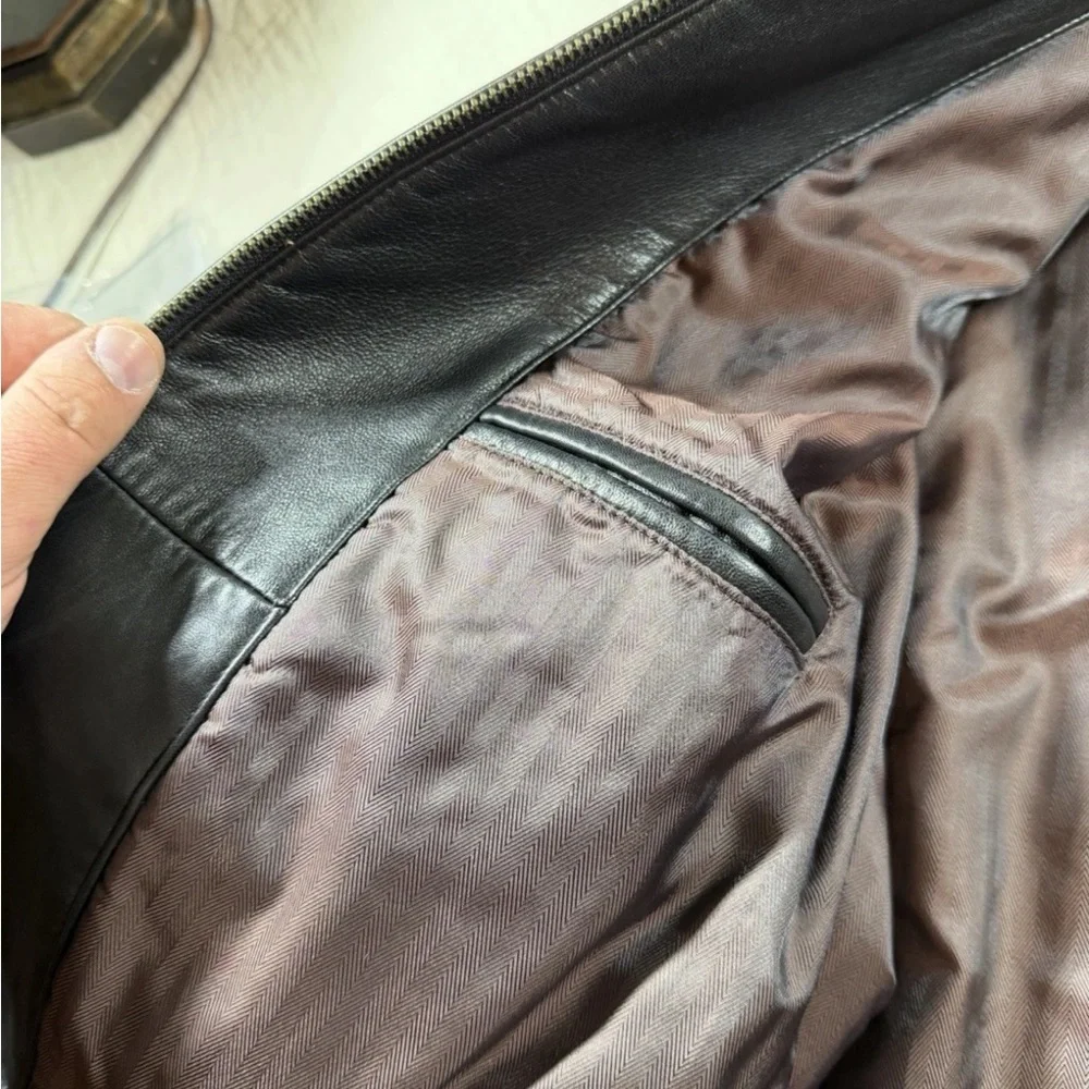 Alfani Black Leather Men's Bomber Jacket - Picture 4 of 7